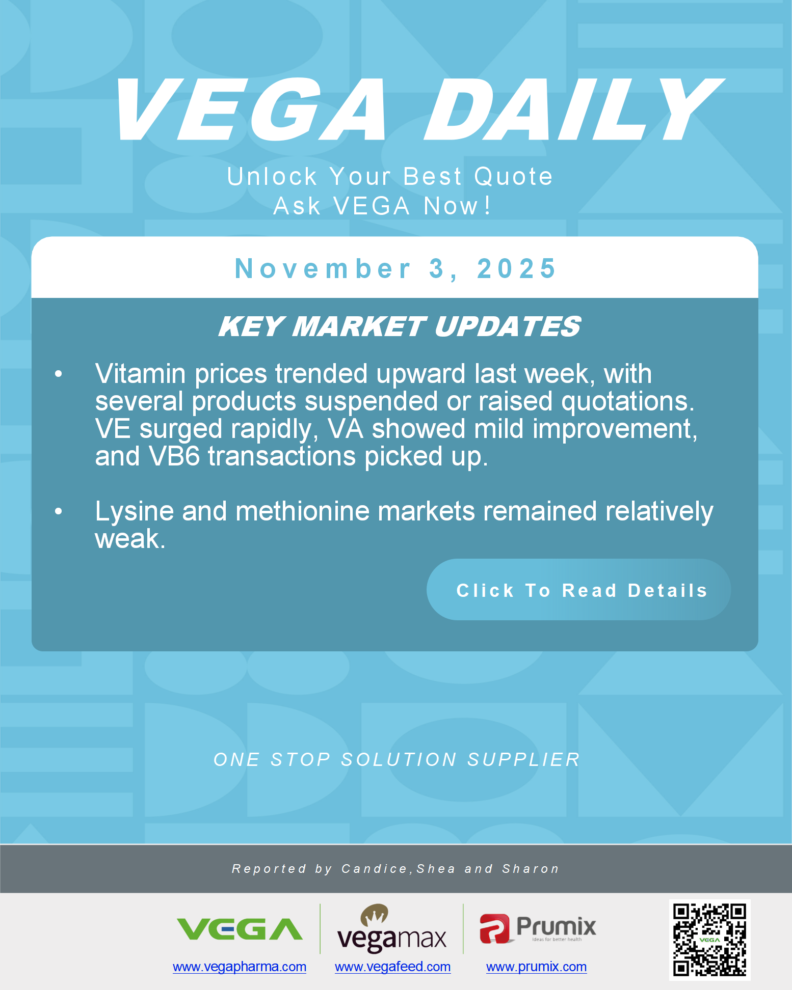 VEGA Daily Dated on November 3rd 2025 Vitamin Amino Acid APl Food Additives.png